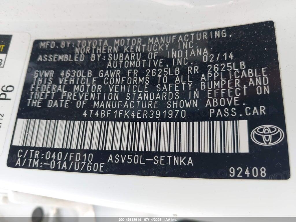4T4BF1FK4ER391970 2014 TOYOTA CAMRY photo no. 9