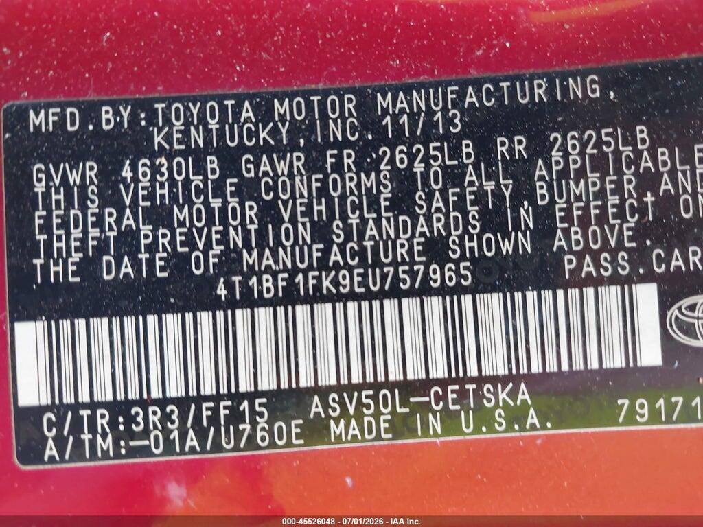 4T1BF1FK9EU757965 2014 TOYOTA CAMRY photo no. 9