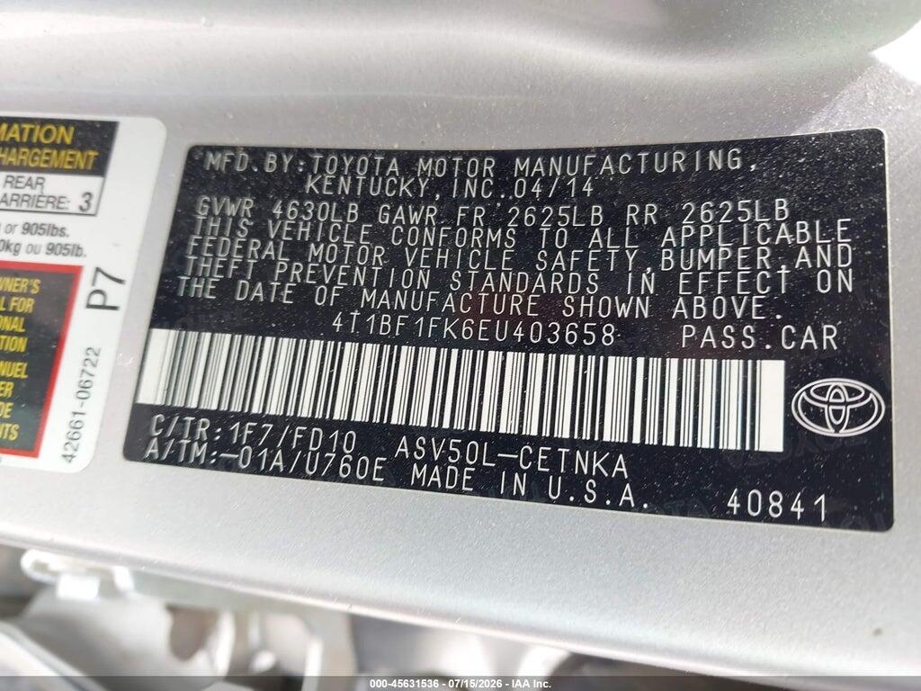 4T1BF1FK6EU403658 2014 TOYOTA CAMRY photo no. 9