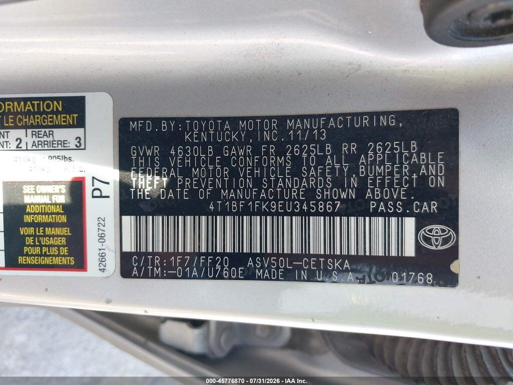 4T1BF1FK9EU345867 2014 TOYOTA CAMRY photo no. 9