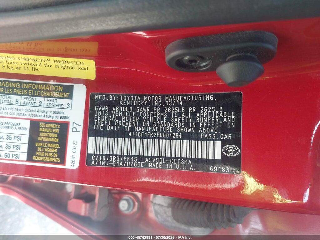 4T1BF1FK2EU804284 2014 TOYOTA CAMRY photo no. 9