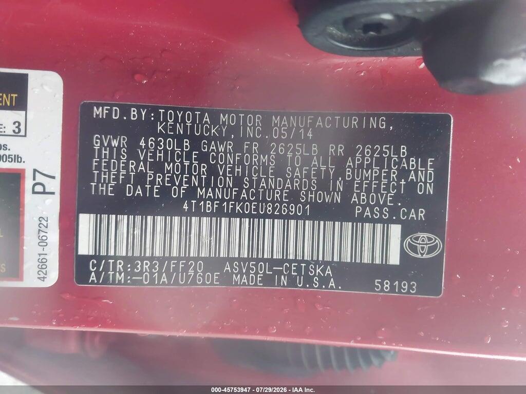 4T1BF1FK0EU826901 2014 TOYOTA CAMRY photo no. 9