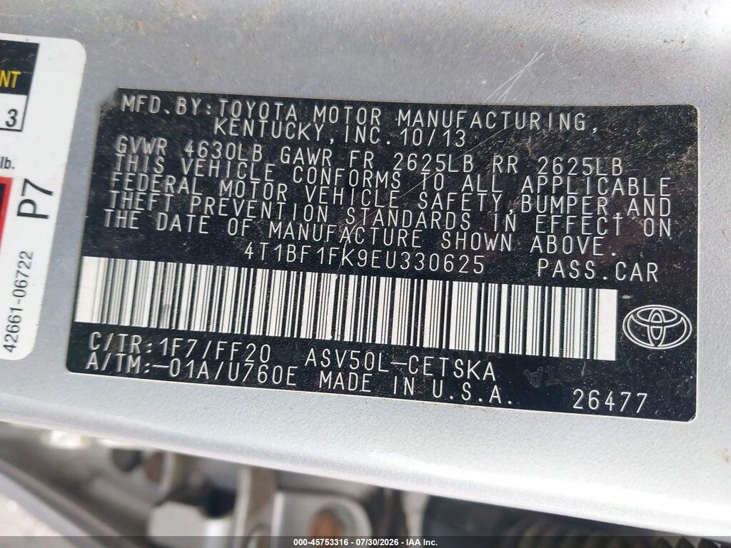 4T1BF1FK9EU330625 2014 TOYOTA CAMRY photo no. 9