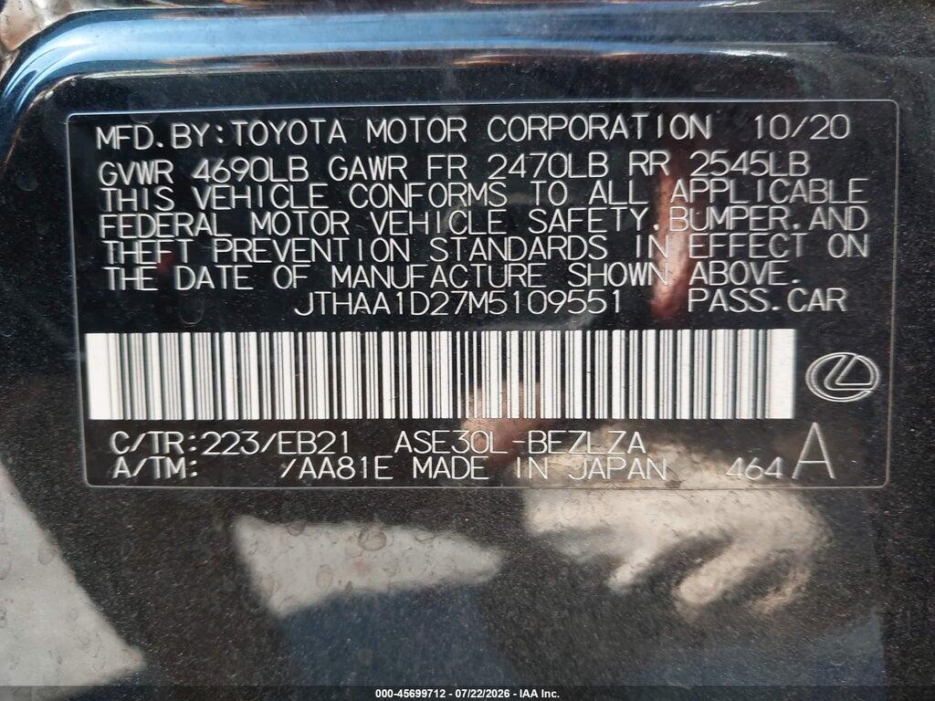 JTHAA1D27M5109551 2021 LEXUS IS 300 photo no. 9