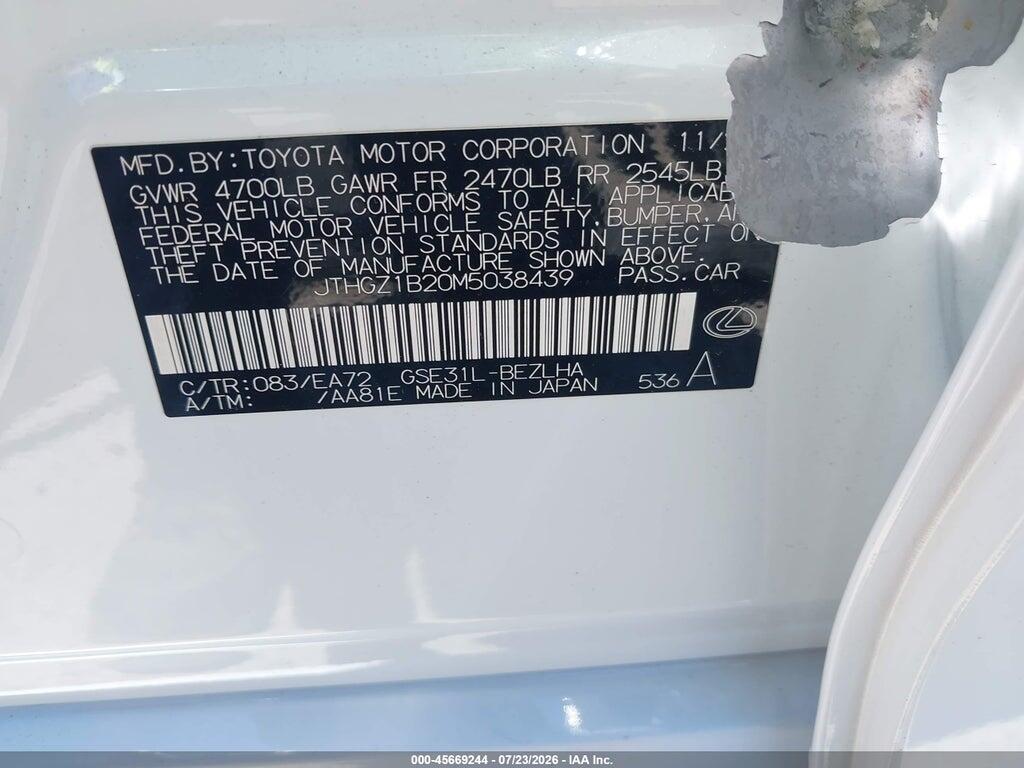 JTHGZ1B20M5038439 2021 LEXUS IS 350 photo no. 9