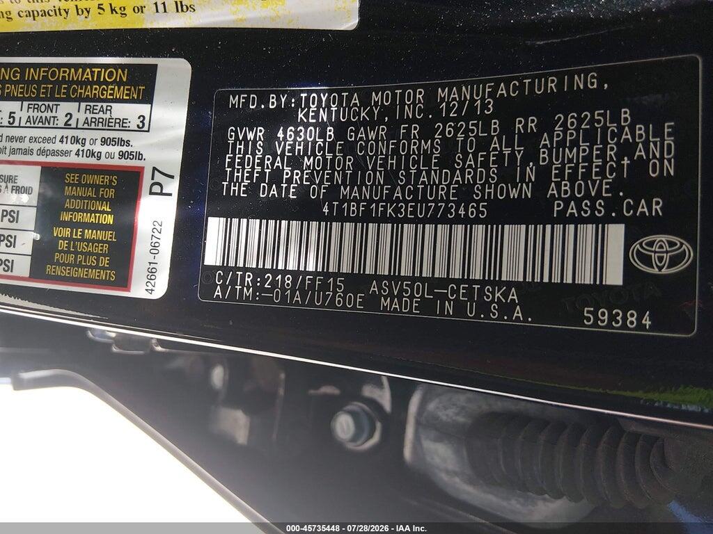 4T1BF1FK3EU773465 2014 TOYOTA CAMRY photo no. 9