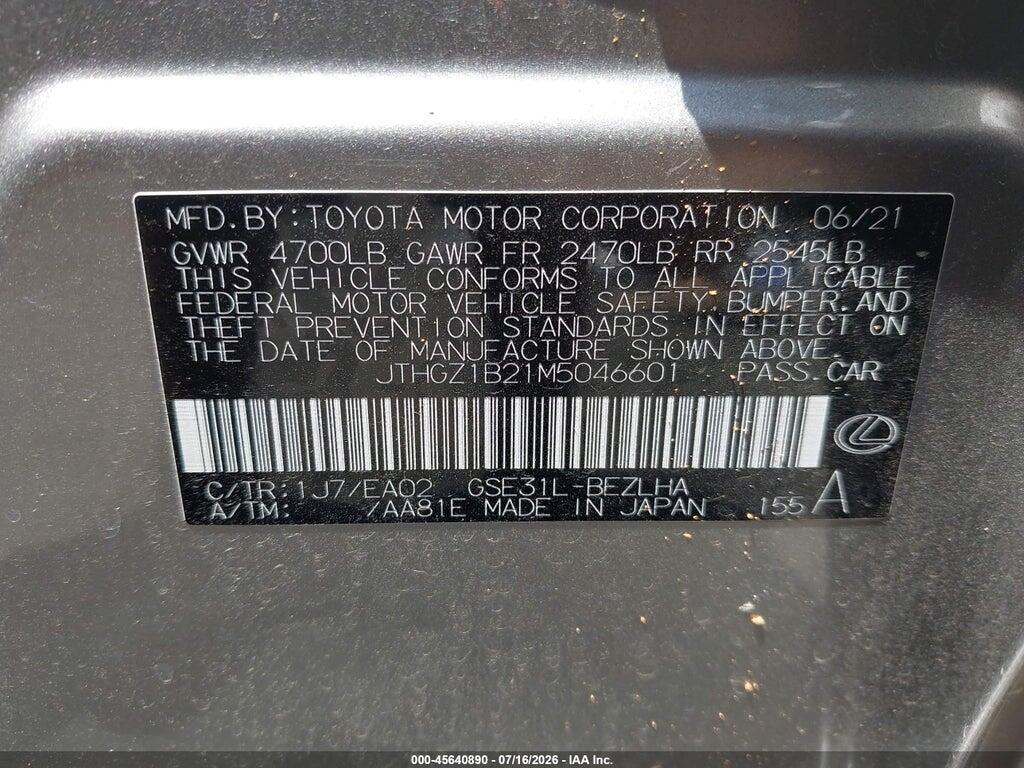 JTHGZ1B21M5046601 2021 LEXUS IS 350 photo no. 9