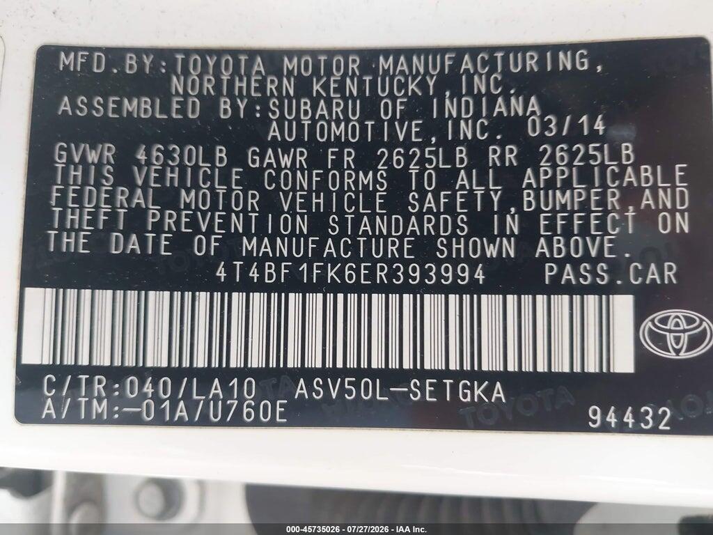 4T4BF1FK6ER393994 2014 TOYOTA CAMRY photo no. 9