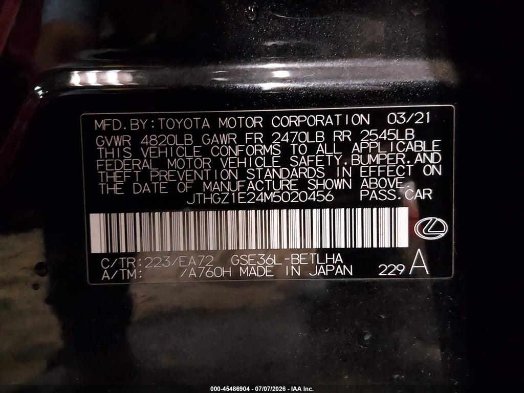 JTHGZ1E24M5020456 2021 LEXUS IS 350 photo no. 9