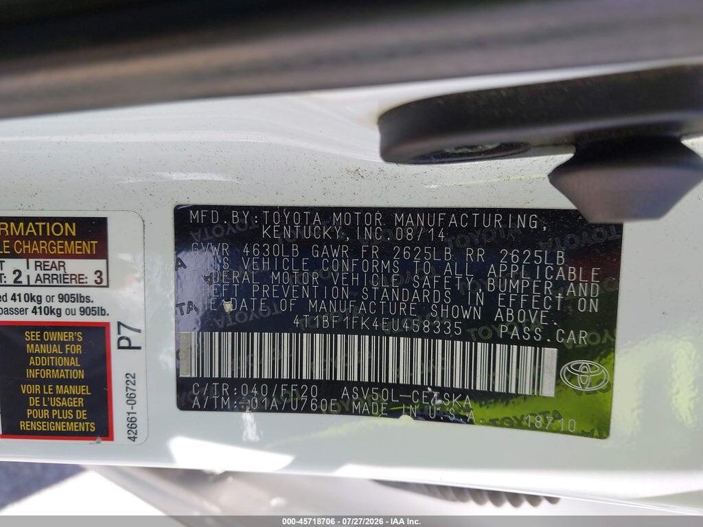 4T1BF1FK4EU458335 2014 TOYOTA CAMRY photo no. 9