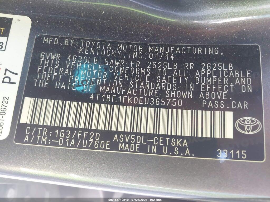 4T1BF1FK0EU365750 2014 TOYOTA CAMRY photo no. 9