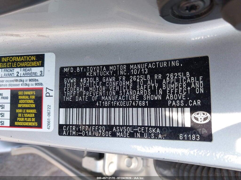 4T1BF1FK0EU747681 2014 TOYOTA CAMRY photo no. 9
