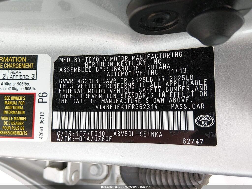 4T4BF1FK1ER362314 2014 TOYOTA CAMRY photo no. 9