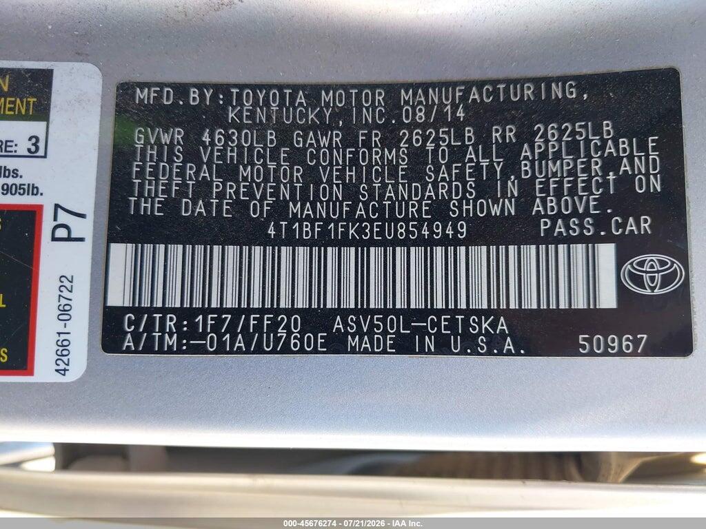 4T1BF1FK3EU854949 2014 TOYOTA CAMRY photo no. 9