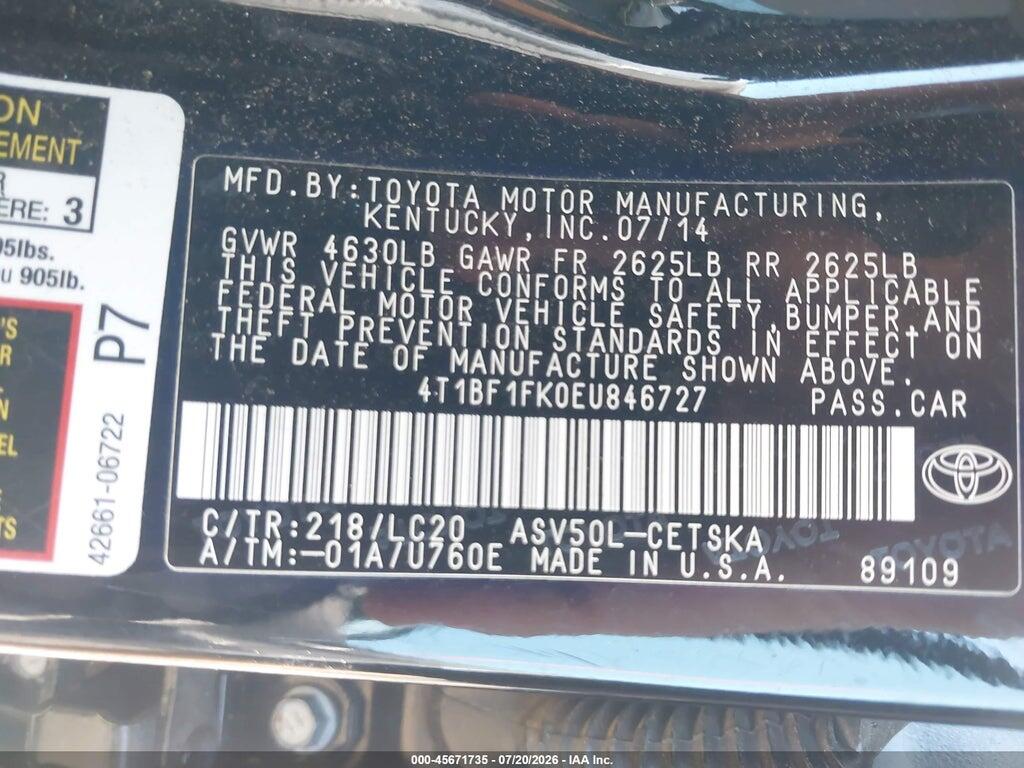 4T1BF1FK0EU846727 2014 TOYOTA CAMRY photo no. 9