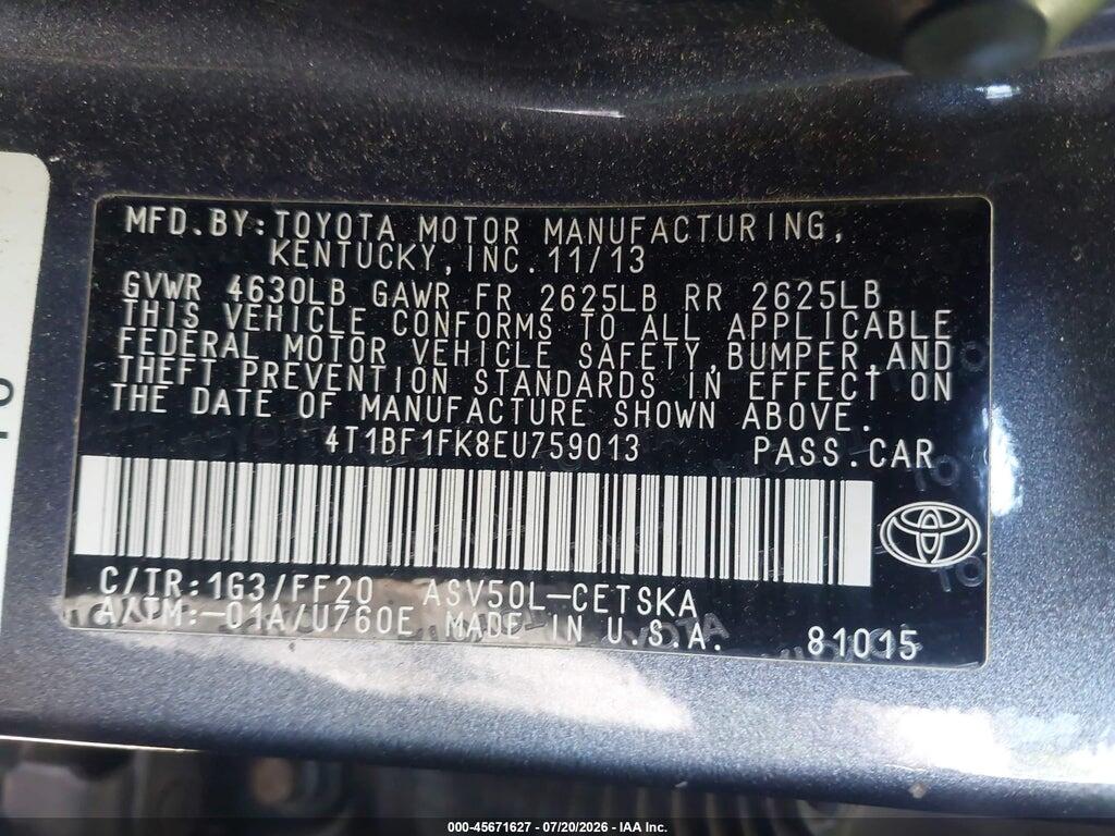 4T1BF1FK8EU759013 2014 TOYOTA CAMRY photo no. 9