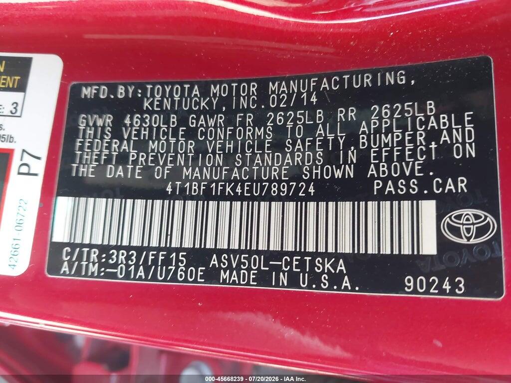 4T1BF1FK4EU789724 2014 TOYOTA CAMRY photo no. 9