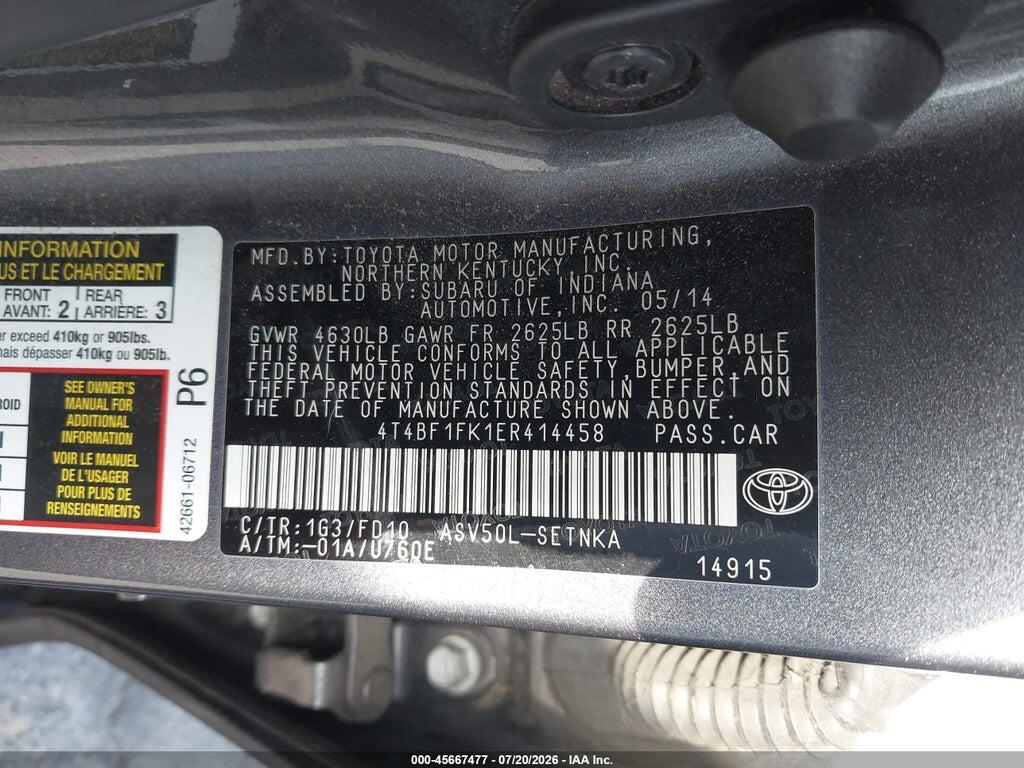 4T4BF1FK1ER414458 2014 TOYOTA CAMRY photo no. 9