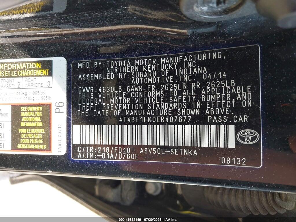 4T4BF1FK0ER407677 2014 TOYOTA CAMRY photo no. 9