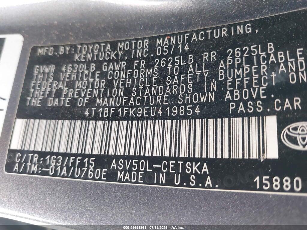 4T1BF1FK9EU419854 2014 TOYOTA CAMRY photo no. 9