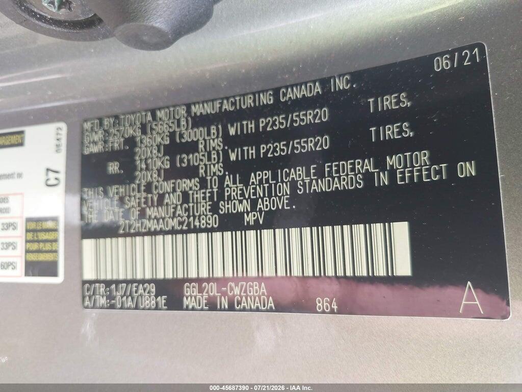 2T2HZMAA0MC214890 2021 LEXUS RX 350 photo no. 9