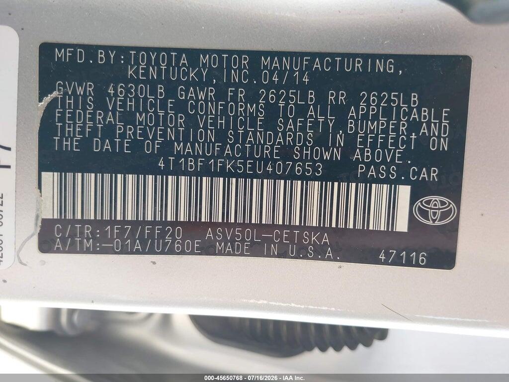 4T1BF1FK5EU407653 2014 TOYOTA CAMRY photo no. 9