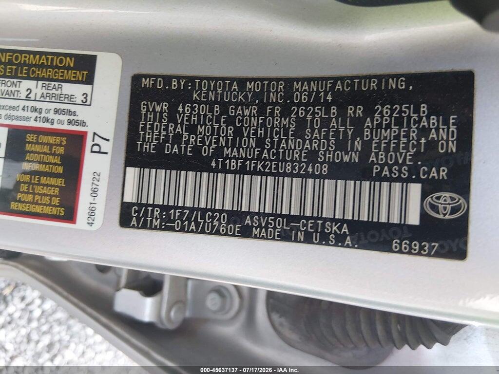 4T1BF1FK2EU832408 2014 TOYOTA CAMRY photo no. 9