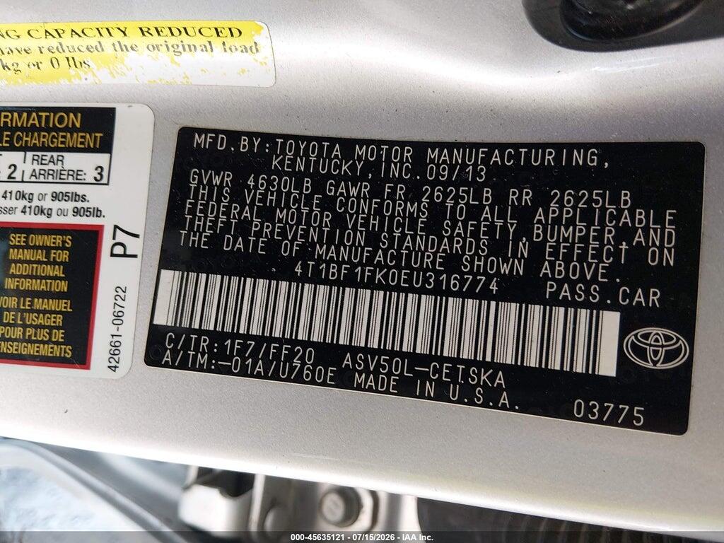 4T1BF1FK0EU316774 2014 TOYOTA CAMRY photo no. 9