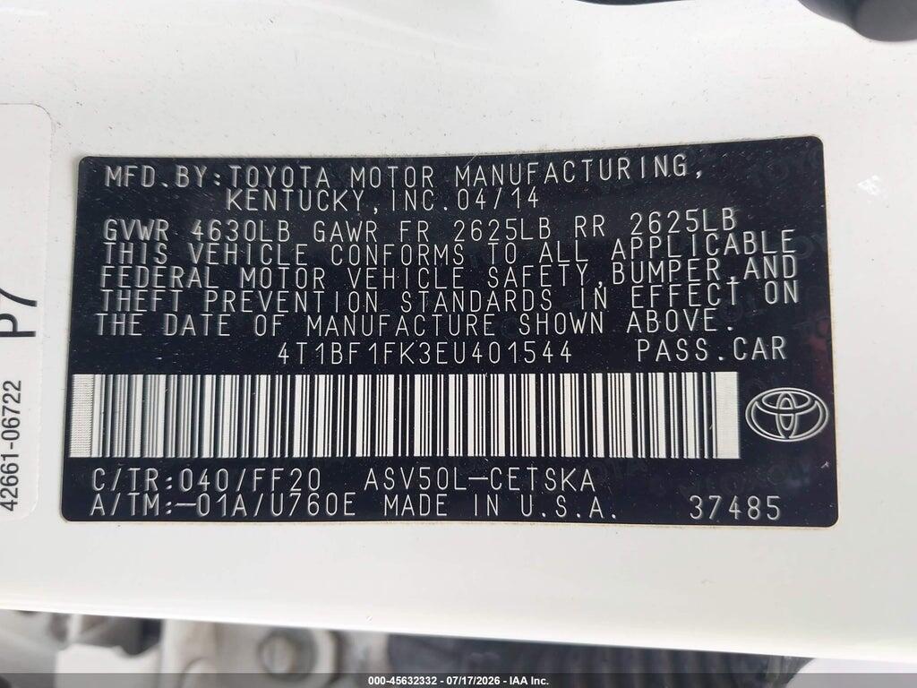 4T1BF1FK3EU401544 2014 TOYOTA CAMRY photo no. 9