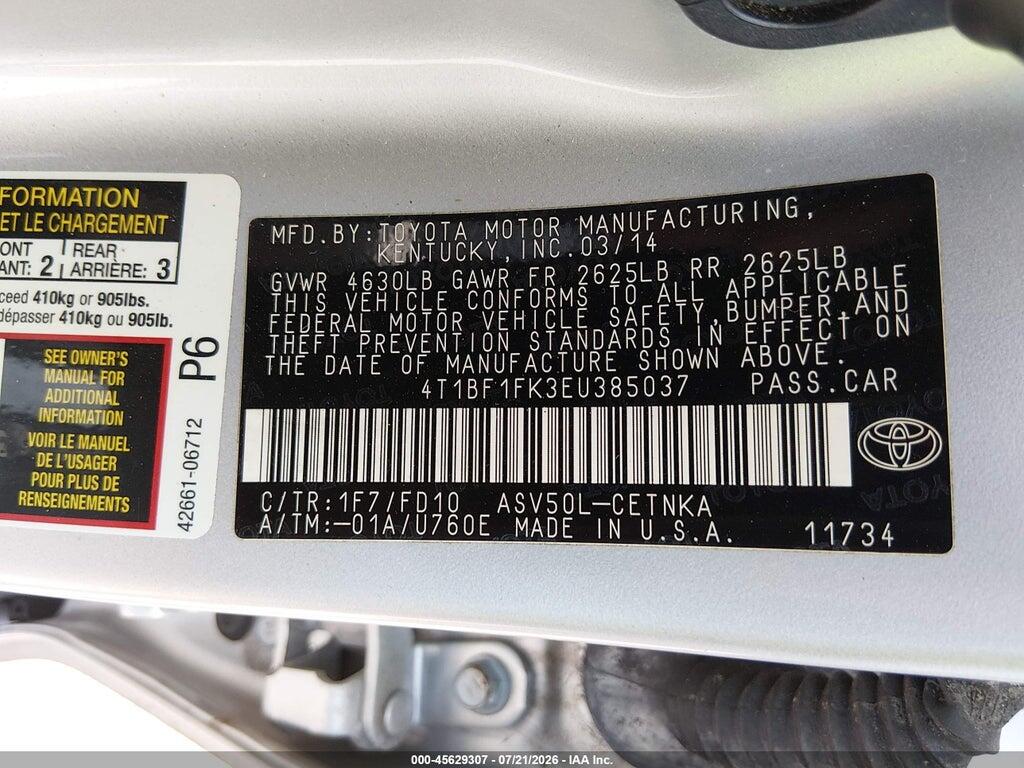 4T1BF1FK3EU385037 2014 TOYOTA CAMRY photo no. 9