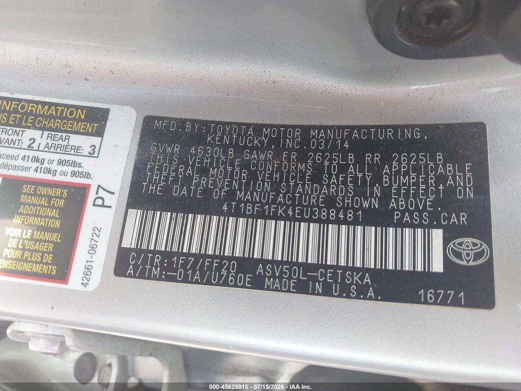 4T1BF1FK4EU388481 2014 TOYOTA CAMRY photo no. 9
