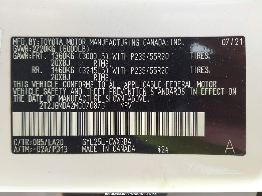 2T2JGMDA2MC070875 2021 LEXUS RX 450H photo no. 9
