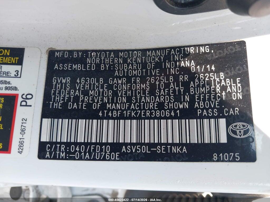 4T4BF1FK7ER380641 2014 TOYOTA CAMRY photo no. 9