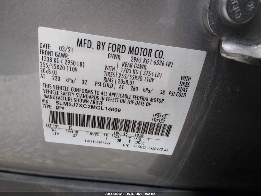 5LM5J7XC2MGL14699 2021 LINCOLN AVIATOR photo no. 9