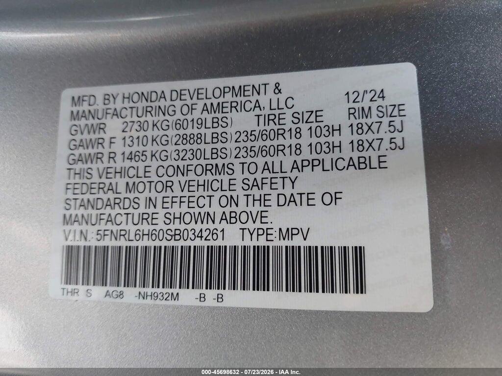 5FNRL6H60SB034261 2025 HONDA ODYSSEY photo no. 9