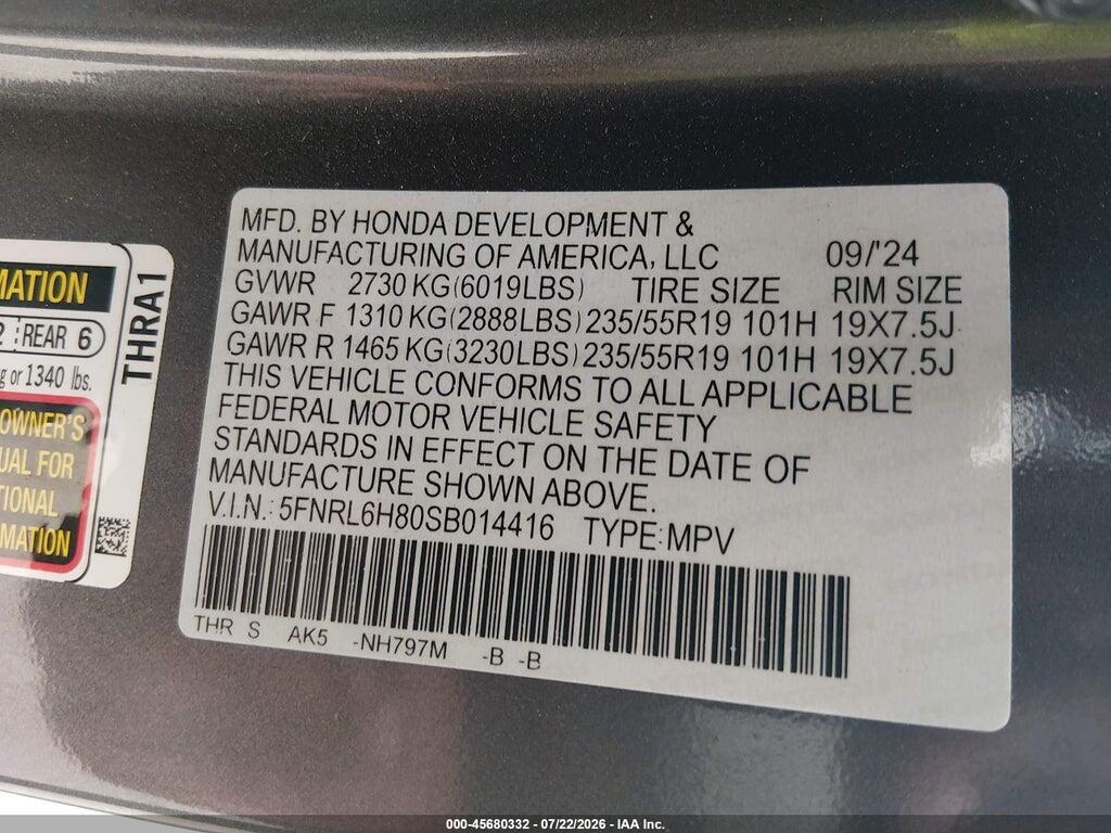 5FNRL6H80SB014416 2025 HONDA ODYSSEY photo no. 9