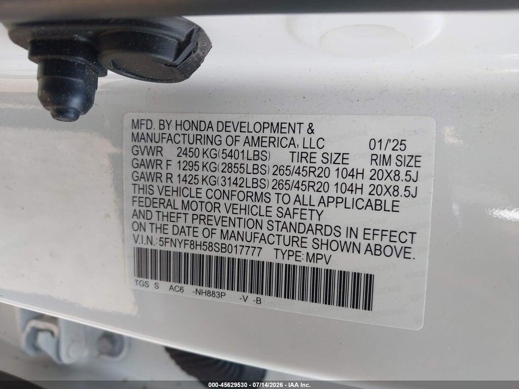 5FNYF8H58SB017777 2025 HONDA PASSPORT photo no. 9
