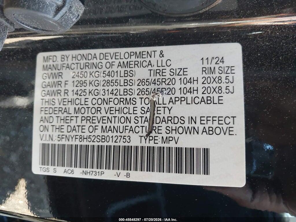 5FNYF8H52SB012753 2025 HONDA PASSPORT photo no. 9