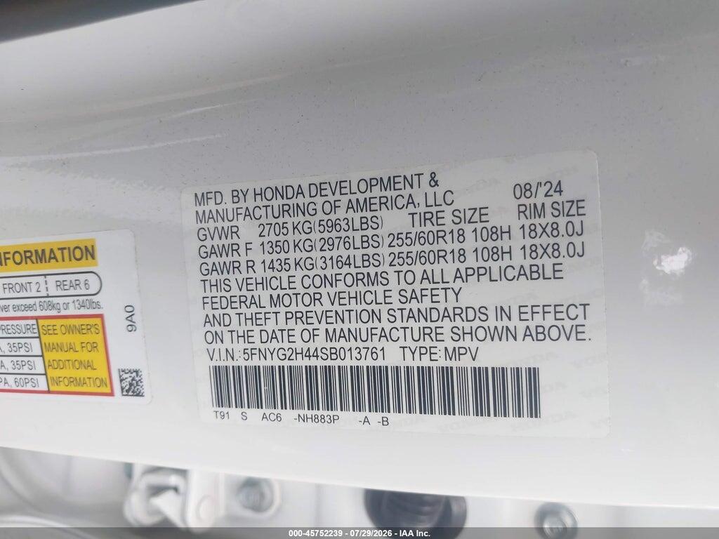 5FNYG2H44SB013761 2025 HONDA PILOT photo no. 9