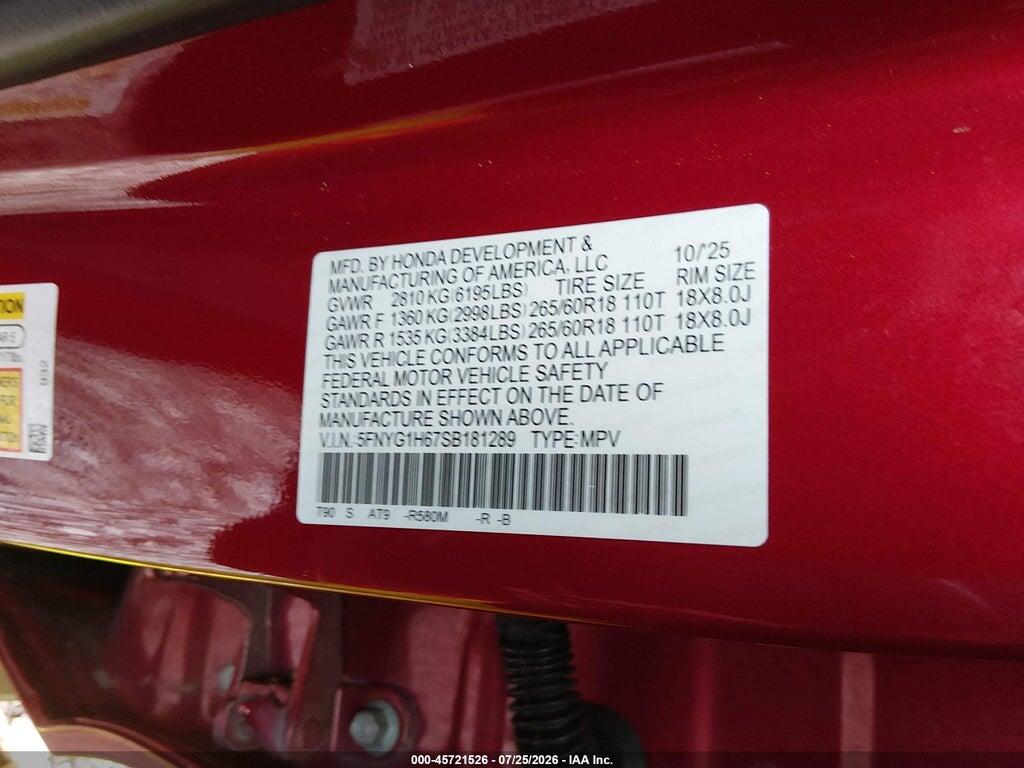 5FNYG1H67SB181289 2025 HONDA PILOT photo no. 9