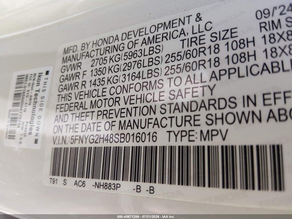 5FNYG2H48SB016016 2025 HONDA PILOT photo no. 9