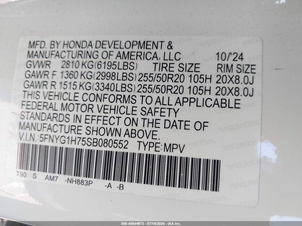 5FNYG1H75SB080552 2025 HONDA PILOT photo no. 9