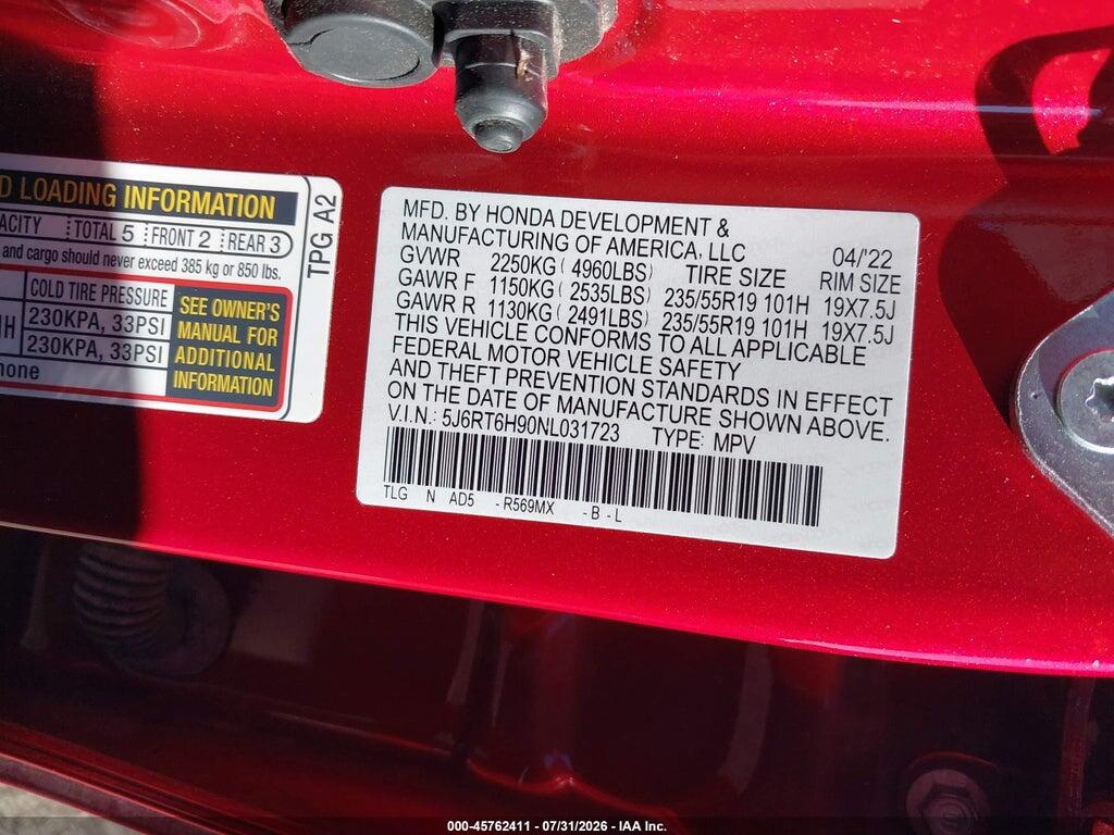 5J6RT6H90NL031723 2022 HONDA CR-V HYBRID photo no. 9