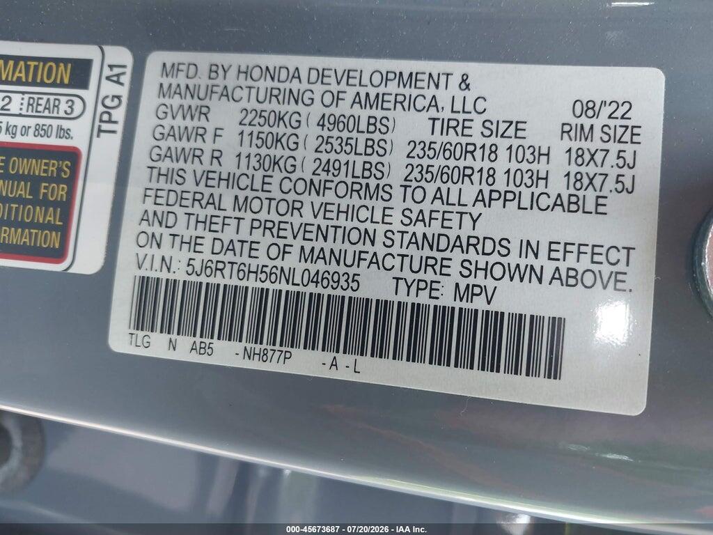 5J6RT6H56NL046935 2022 HONDA CR-V HYBRID photo no. 9