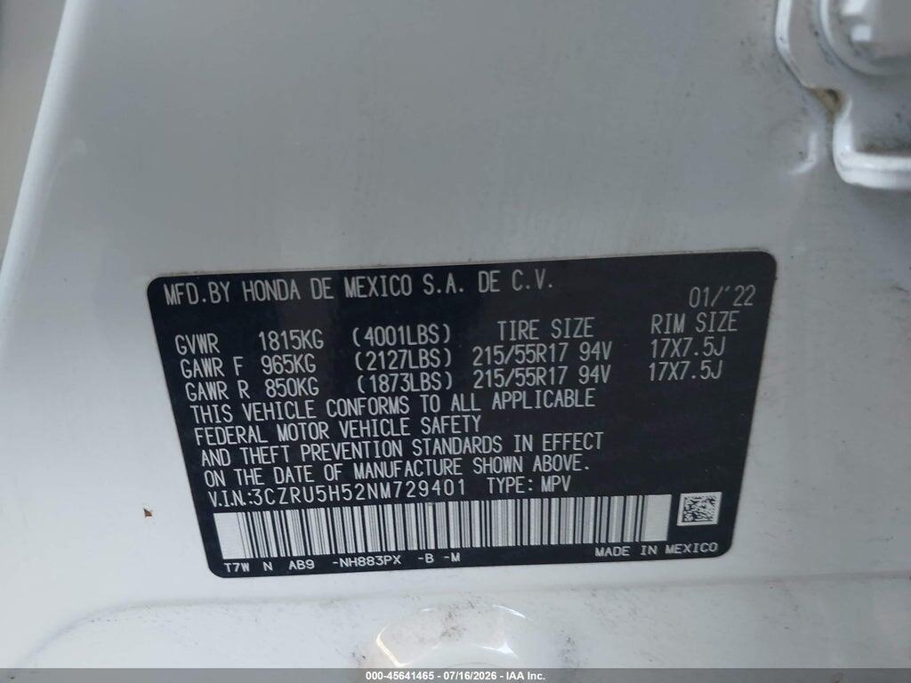 3CZRU5H52NM729401 2022 HONDA HR-V photo no. 9
