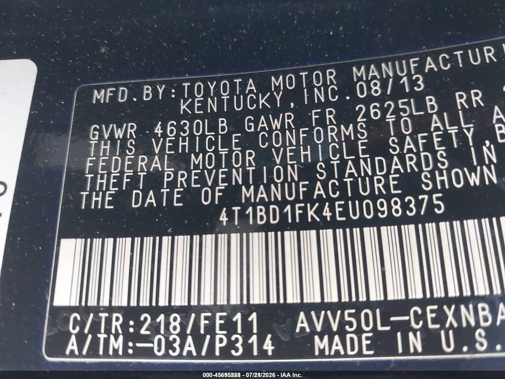 4T1BD1FK4EU098375 2014 TOYOTA CAMRY HYBRID photo no. 9