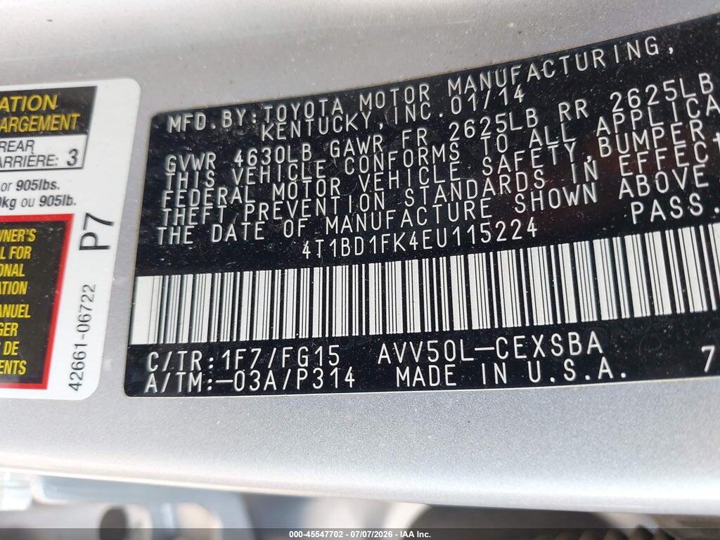 4T1BD1FK4EU115224 2014 TOYOTA CAMRY HYBRID photo no. 9