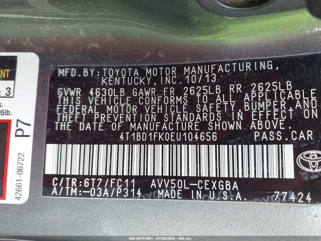 4T1BD1FK0EU104656 2014 TOYOTA CAMRY HYBRID photo no. 9