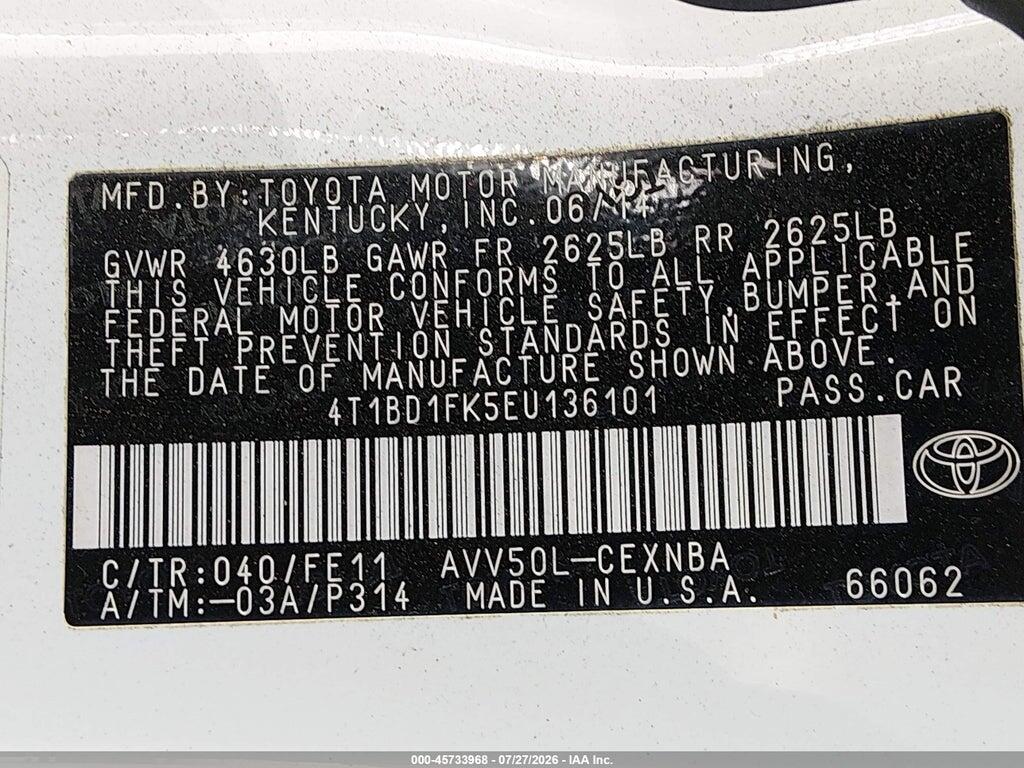 4T1BD1FK5EU136101 2014 TOYOTA CAMRY HYBRID photo no. 9