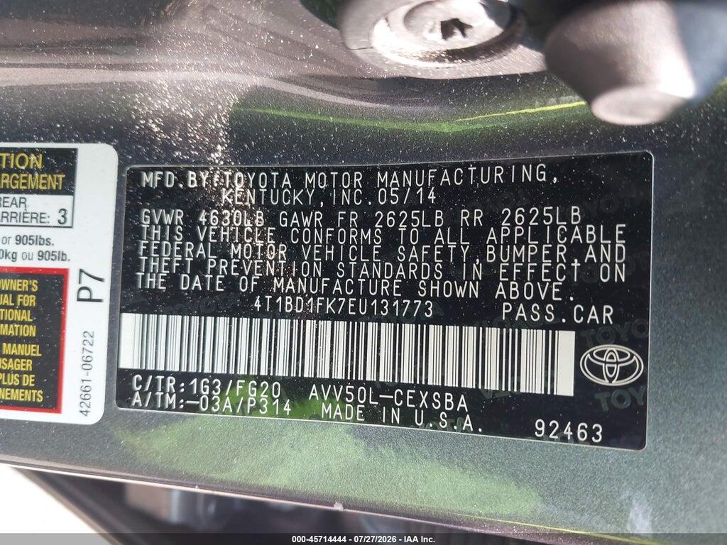 4T1BD1FK7EU131773 2014 TOYOTA CAMRY HYBRID photo no. 9